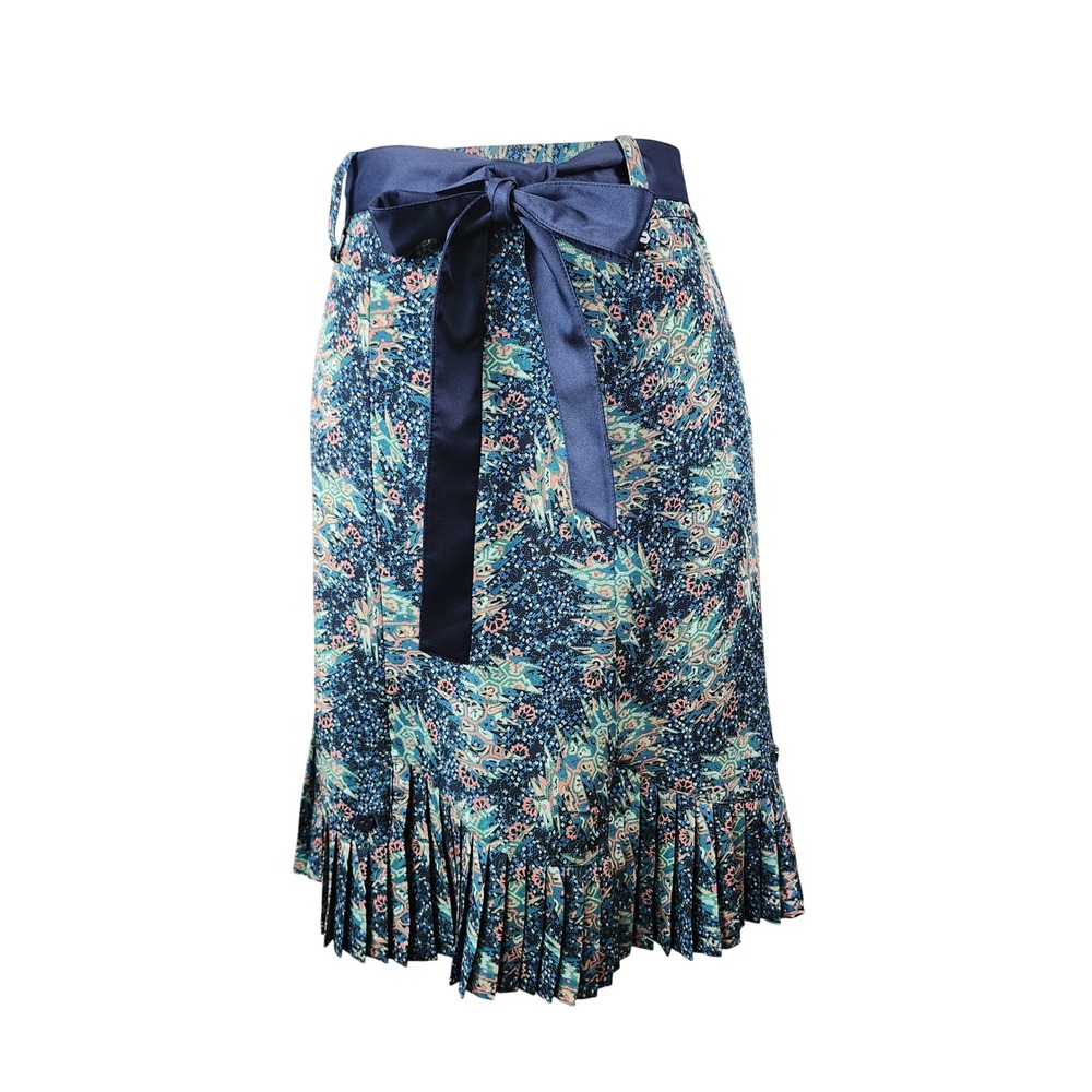Marc Jacobs Blue Silk Floral Pleated Drop Waist Skirt with Satin Ribbon Tie 2